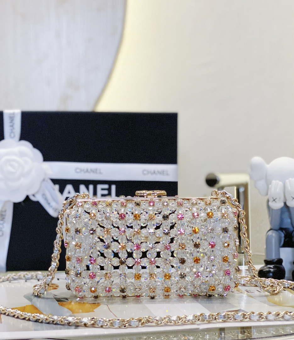 Chanel AS3771 EVENING Bag Glass Pearls & Gold-Tone Metal Transparent & Multicolor