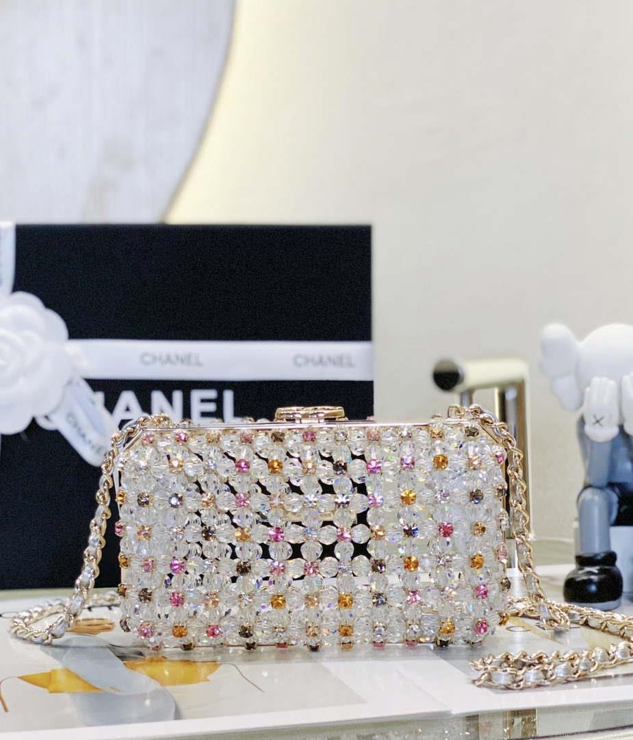 Chanel AS3771 EVENING Bag Glass Pearls & Gold-Tone Metal Transparent & Multicolor