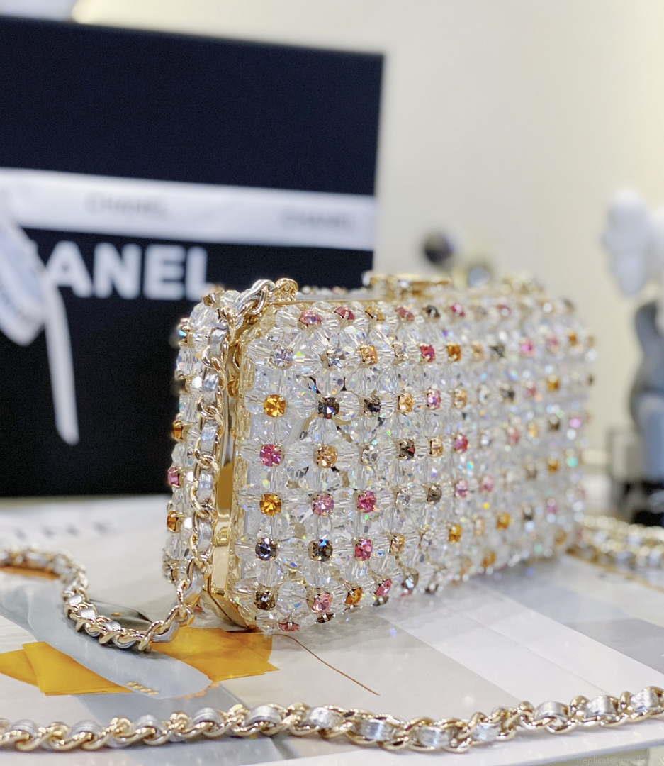 Chanel AS3771 EVENING Bag Glass Pearls & Gold-Tone Metal Transparent & Multicolor