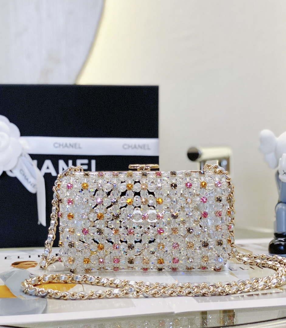 Chanel AS3771 EVENING Bag Glass Pearls & Gold-Tone Metal Transparent & Multicolor