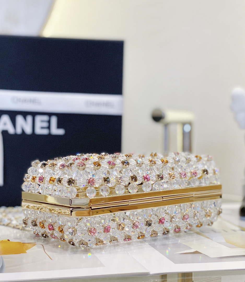 Chanel AS3771 EVENING Bag Glass Pearls & Gold-Tone Metal Transparent & Multicolor