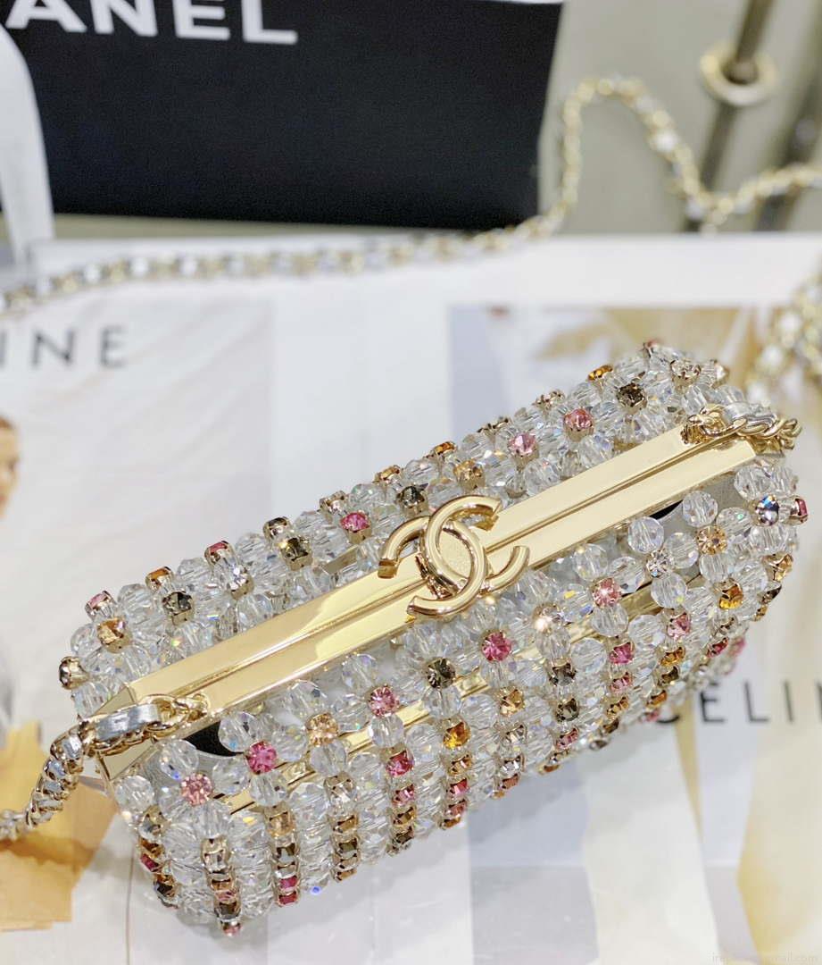 Chanel AS3771 EVENING Bag Glass Pearls & Gold-Tone Metal Transparent & Multicolor