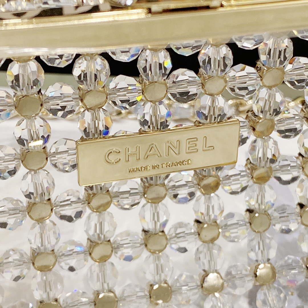 Chanel AS3771 EVENING Bag Glass Pearls & Gold-Tone Metal Transparent & Multicolor