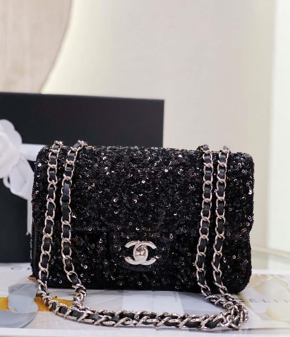 Chanel AS1116 Samll Flap sequin bag sparkling bingbing 20cm Black