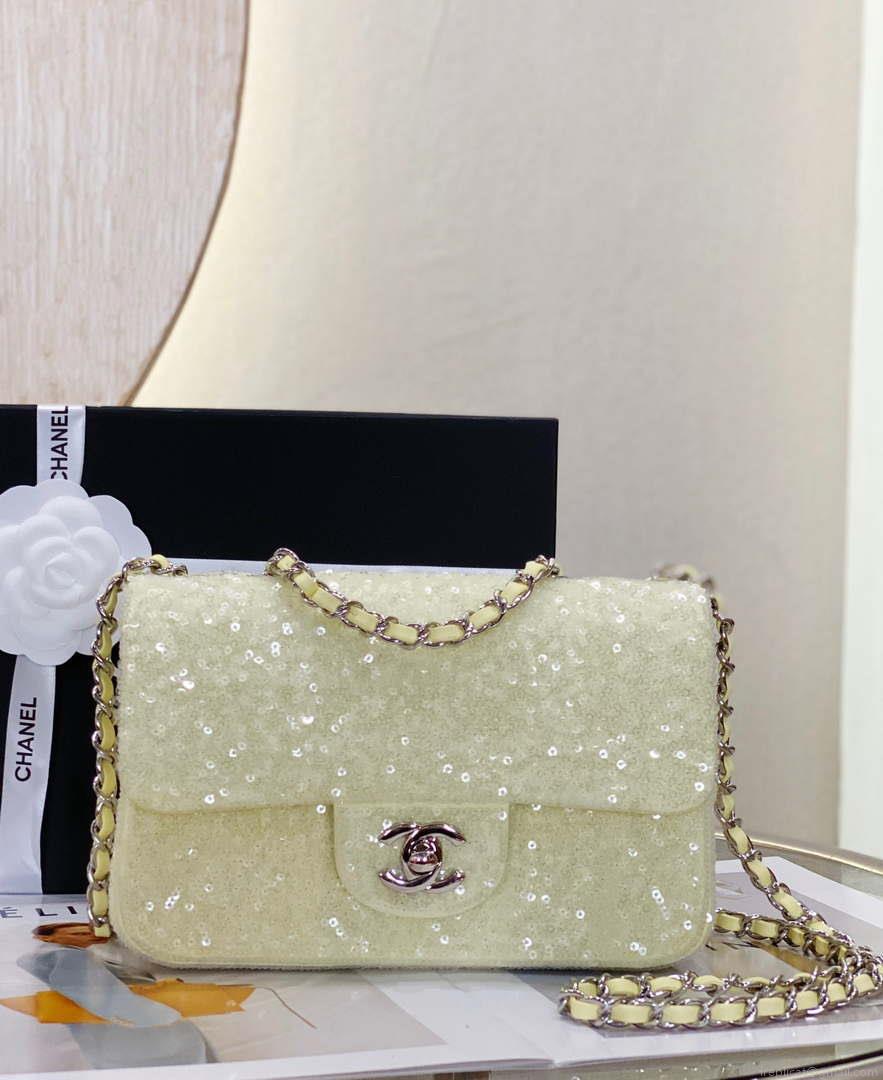 Chanel AS1116 Samll Flap sequin bag sparkling bingbing 20cm Beige