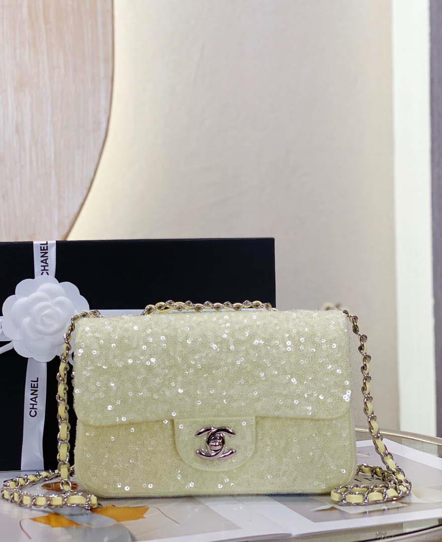Chanel AS1116 Samll Flap sequin bag sparkling bingbing 20cm Beige