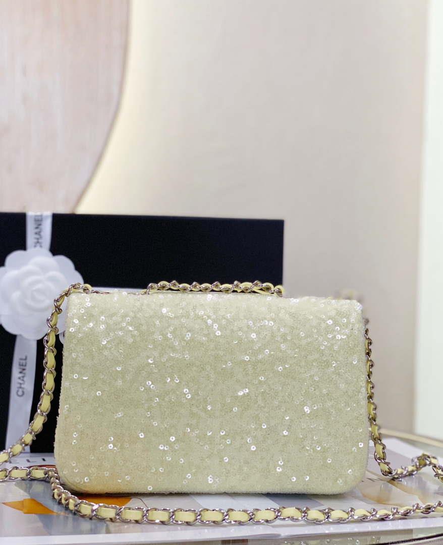Chanel AS1116 Samll Flap sequin bag sparkling bingbing 20cm Beige