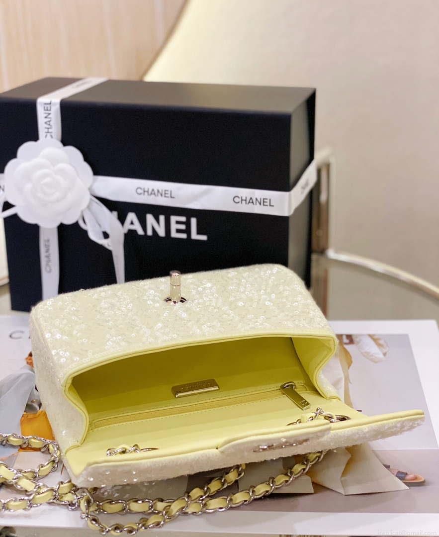 Chanel AS1116 Samll Flap sequin bag sparkling bingbing 20cm Beige