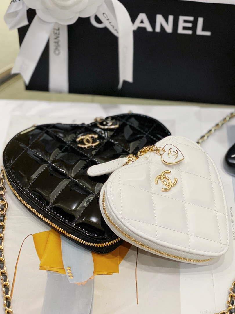 Chanel AS3295 Heart Clutch with Chain Lambskin Gold-Tone Metal Black and White