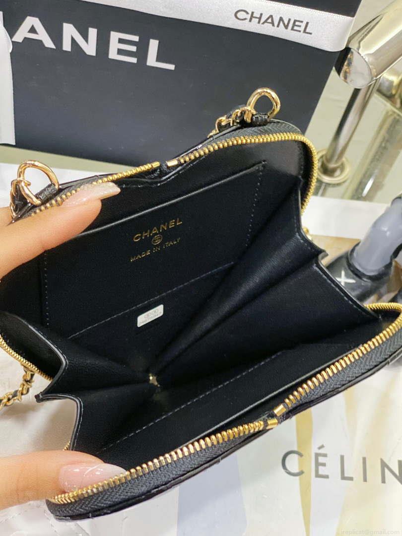 Chanel AS3295 Heart Clutch with Chain Lambskin Gold-Tone Metal Black and White
