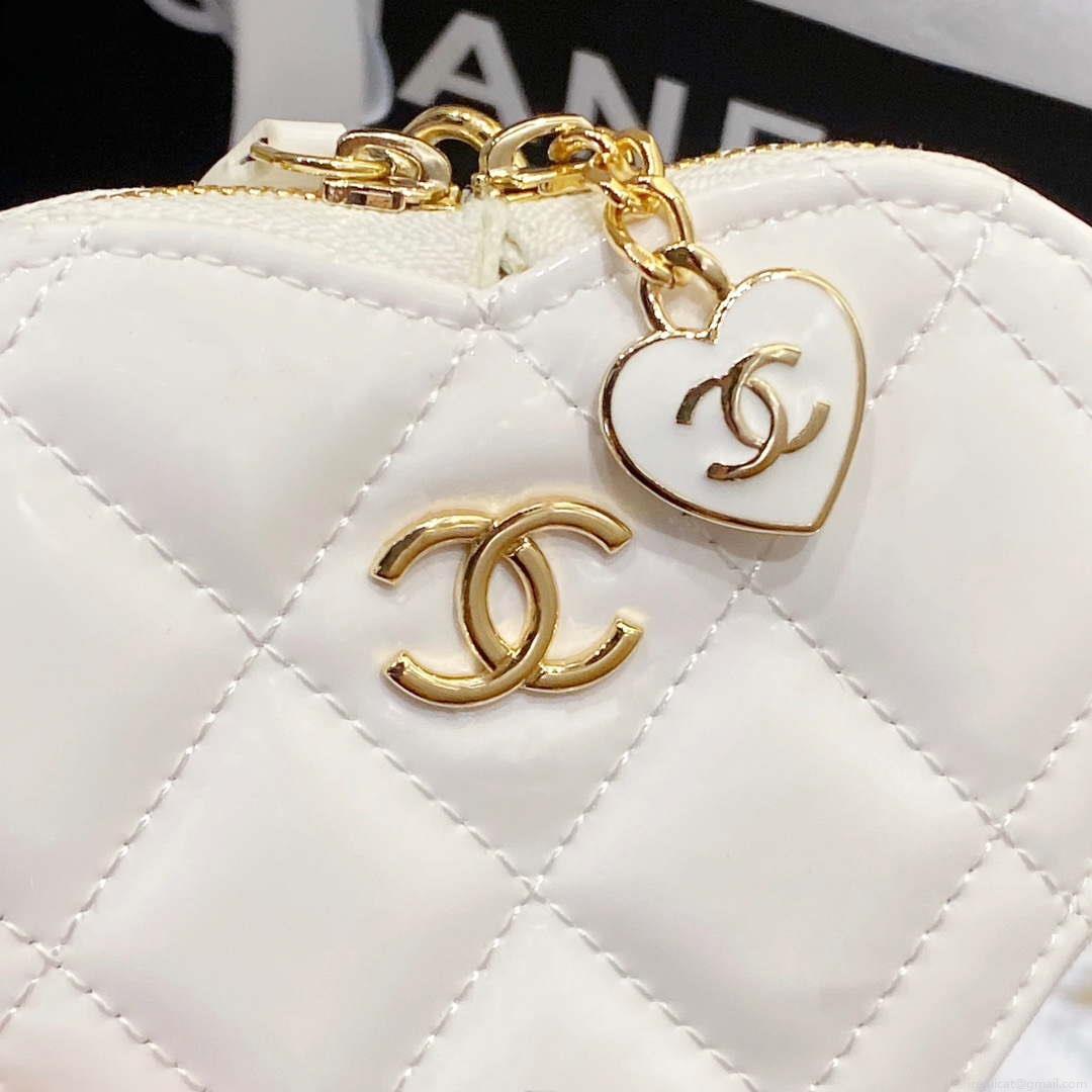 Chanel AS3295 Heart Clutch with Chain Lambskin Gold-Tone Metal Black and White
