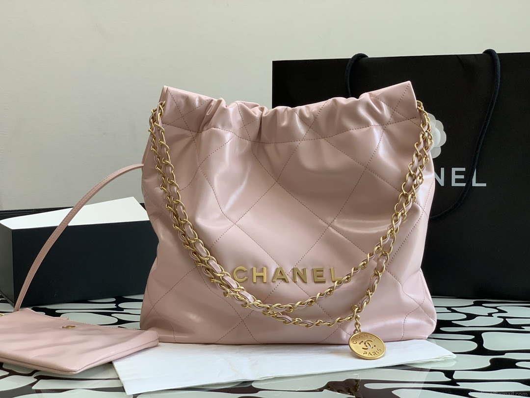 Chanel 22 AS3260 Small Handbag Shiny Calfskin Pink