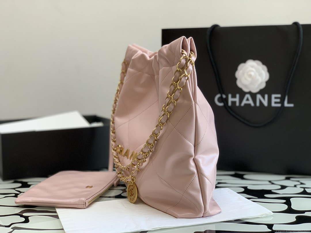 Chanel 22 AS3260 Small Handbag Shiny Calfskin Pink
