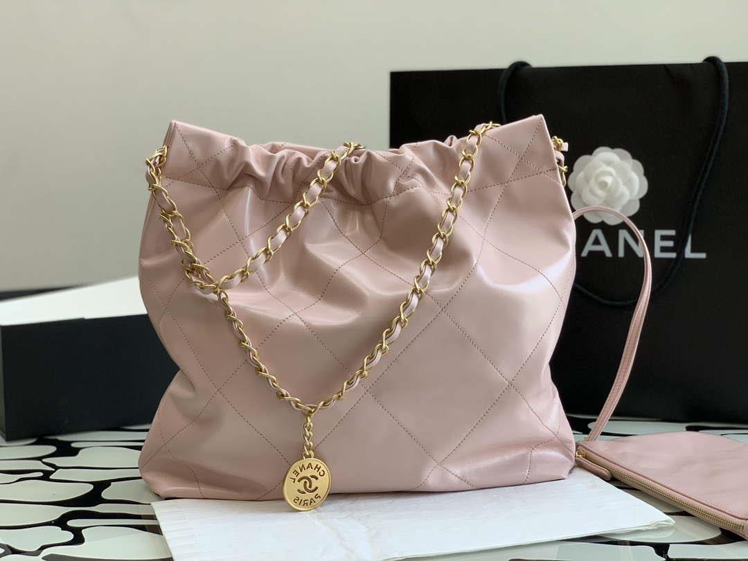 Chanel 22 AS3260 Small Handbag Shiny Calfskin Pink