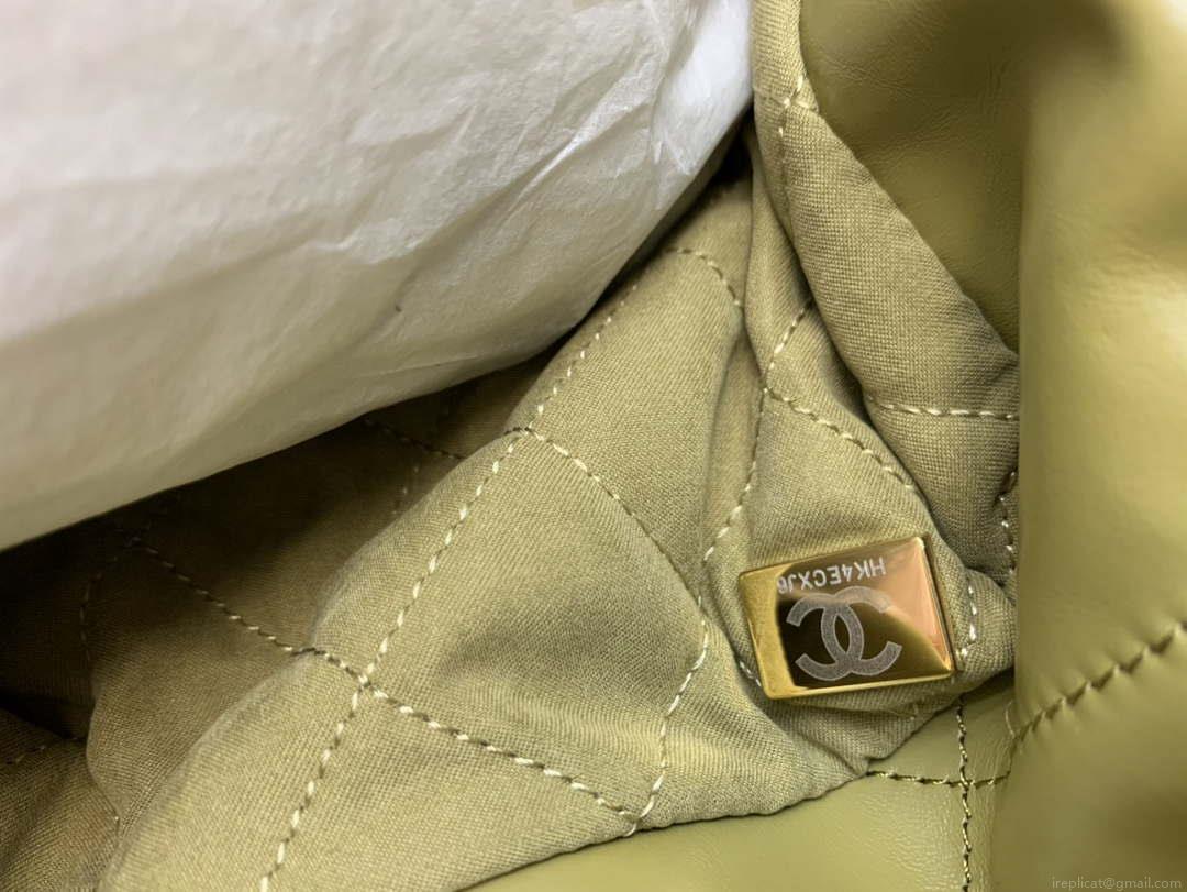 Chanel 22 Handbag Shiny Calfskin Gold AS3261 Lemon Yellow