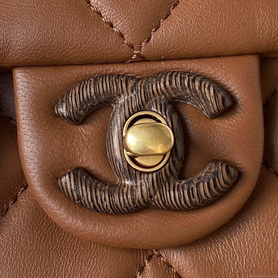 Chanel AS4165 Mini Flap Bag Lambskin Wenge Wood & Gold-Tone Metal Light Brown