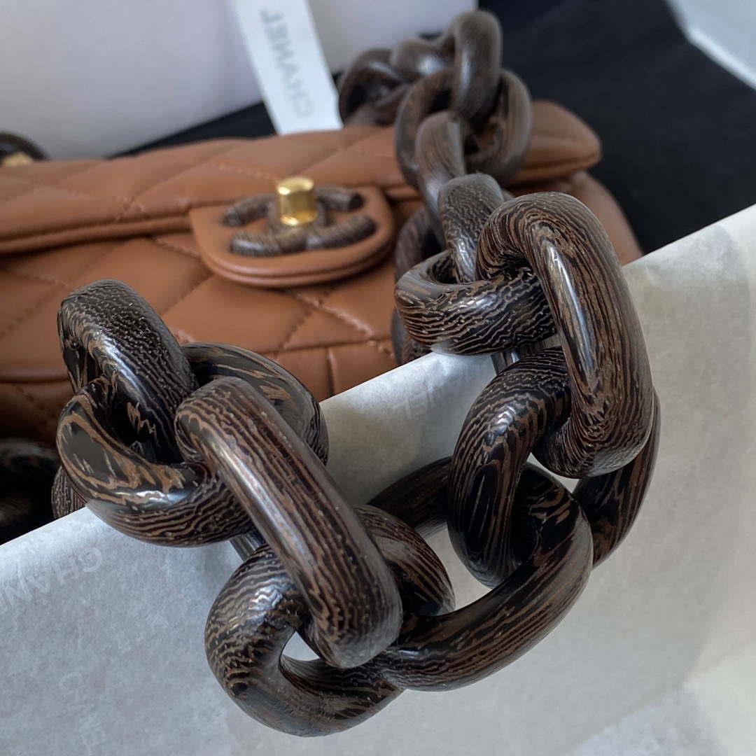 Chanel AS4165 Mini Flap Bag Lambskin Wenge Wood & Gold-Tone Metal Light Brown