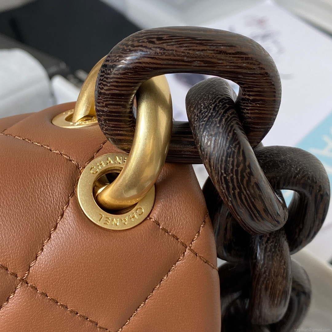 Chanel AS4165 Mini Flap Bag Lambskin Wenge Wood & Gold-Tone Metal Light Brown