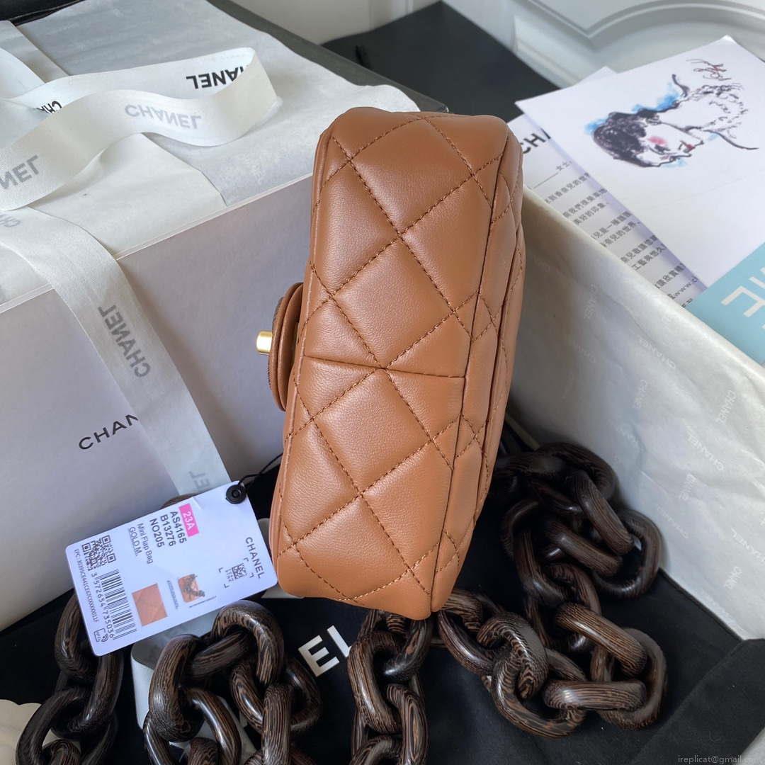 Chanel AS4165 Mini Flap Bag Lambskin Wenge Wood & Gold-Tone Metal Light Brown