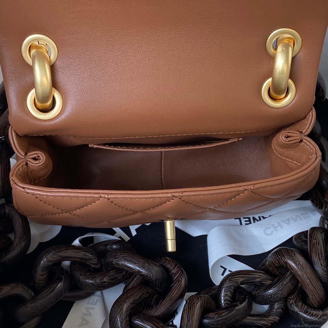 Chanel AS4165 Mini Flap Bag Lambskin Wenge Wood & Gold-Tone Metal Light Brown