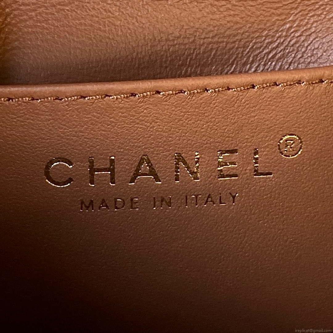 Chanel AS4165 Mini Flap Bag Lambskin Wenge Wood & Gold-Tone Metal Light Brown