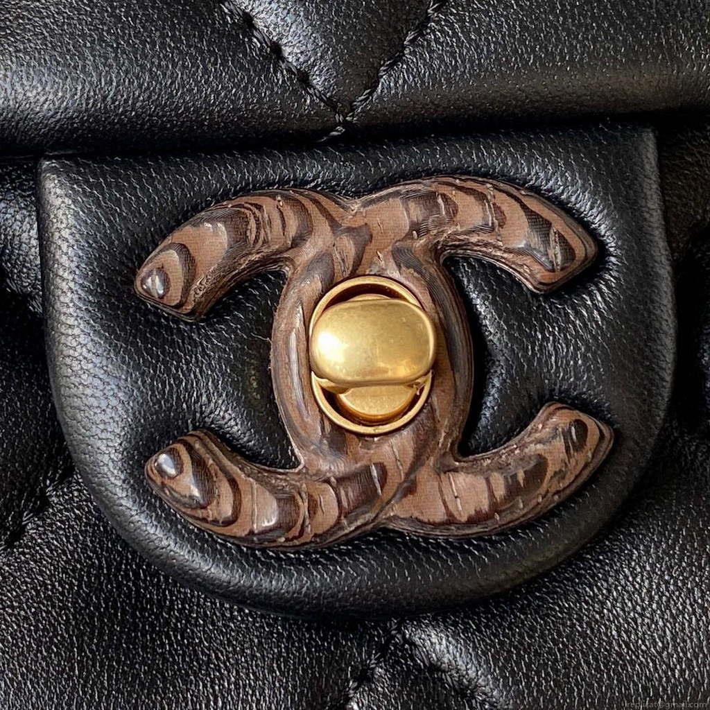 Chanel AS4165 Mini Flap Bag Lambskin Wenge Wood & Gold-Tone Metal Black