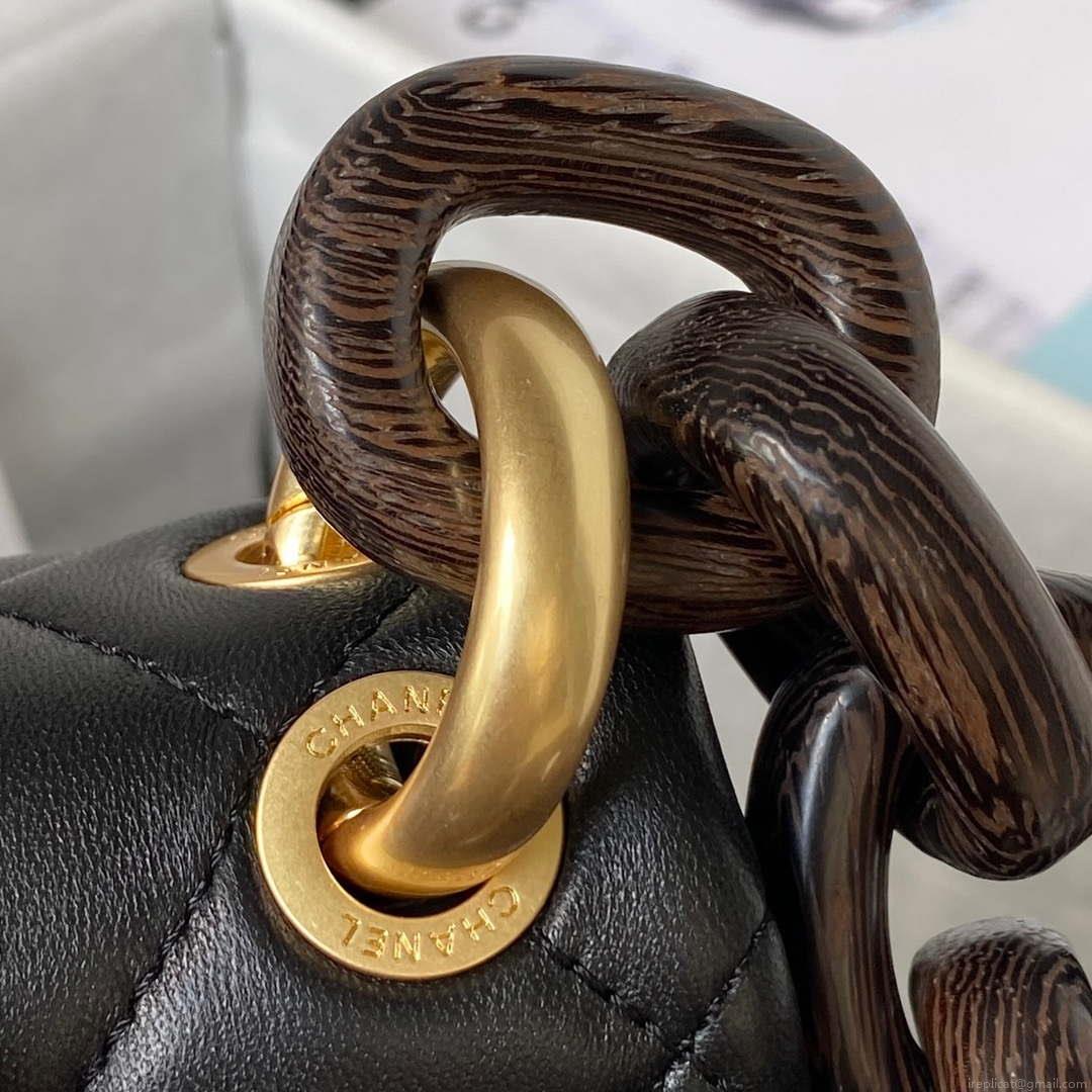 Chanel AS4165 Mini Flap Bag Lambskin Wenge Wood & Gold-Tone Metal Black