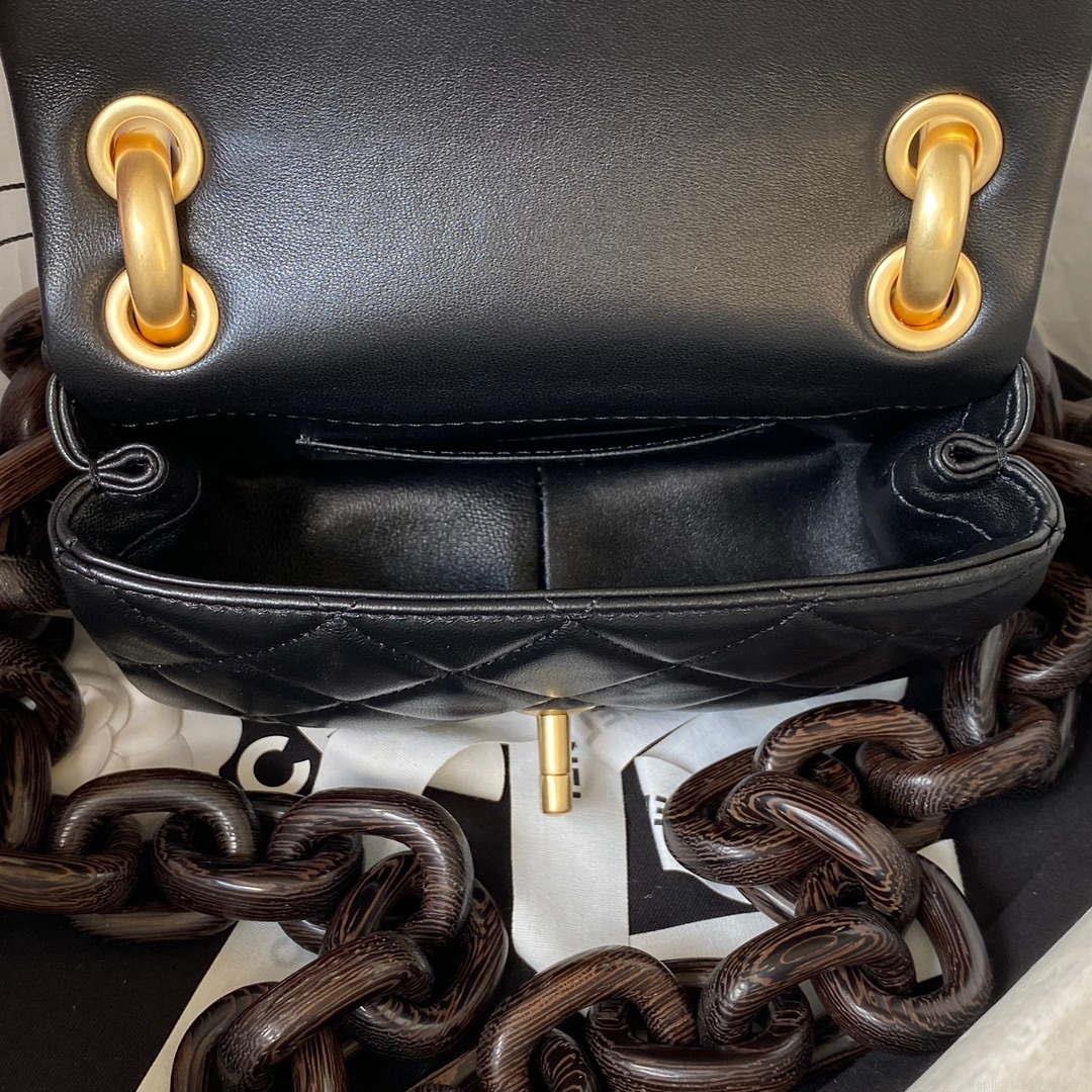 Chanel AS4165 Mini Flap Bag Lambskin Wenge Wood & Gold-Tone Metal Black