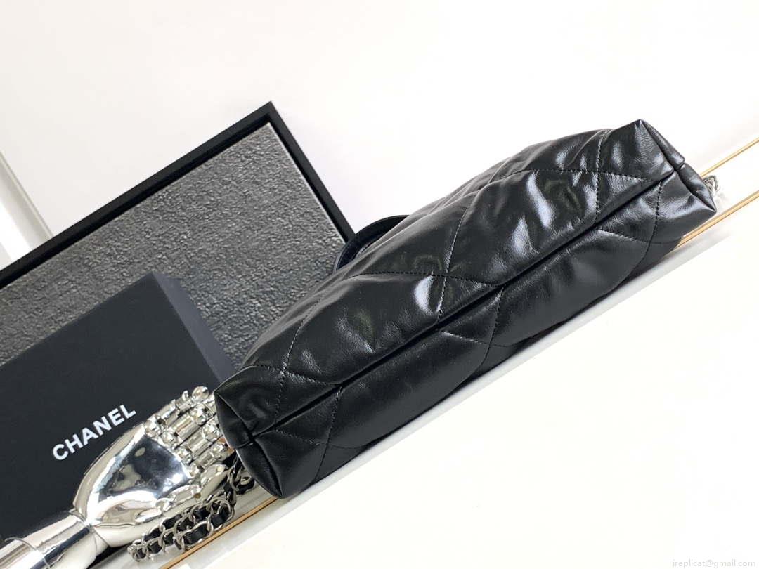 Chanel 22 Backpack AS3859 Shiny Black Calfskin With Sliver Logo