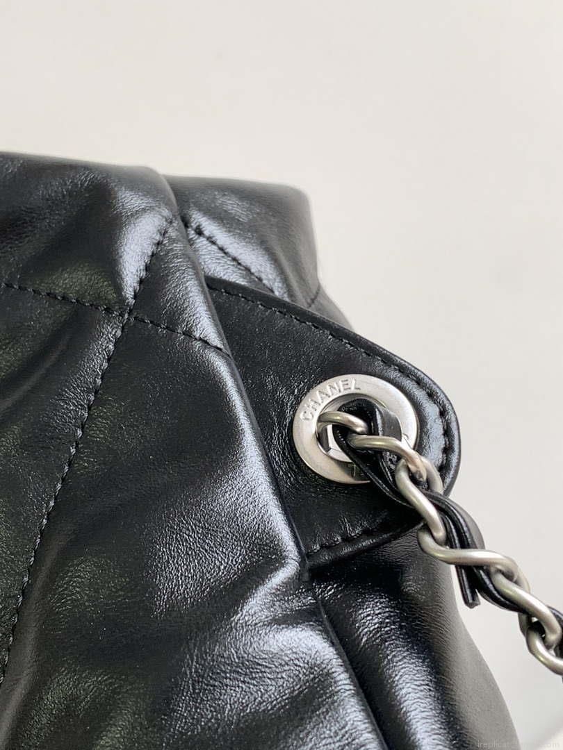 Chanel 22 Backpack AS3859 Shiny Black Calfskin With Sliver Logo