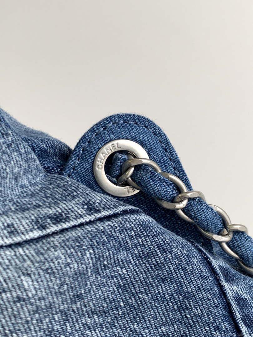 Chanel 22 Backpack AS3859 Denim Blue canvas With Sliver Logo