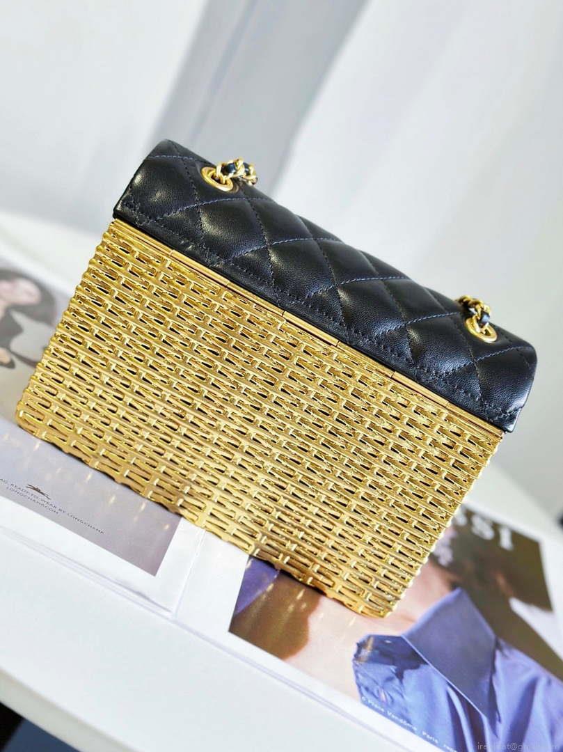 Chanel AS3712 Large EVENING BAG Lambskin & Gold Metal Black & Gold