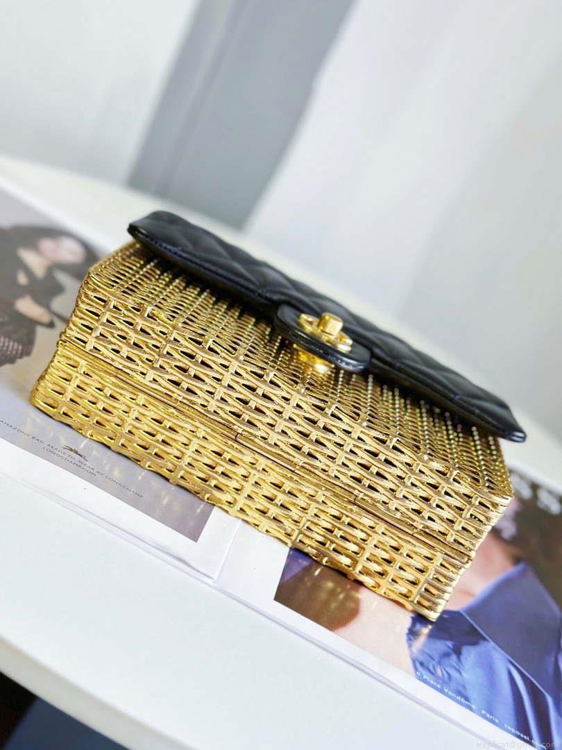 Chanel AS3712 Large EVENING BAG Lambskin & Gold Metal Black & Gold