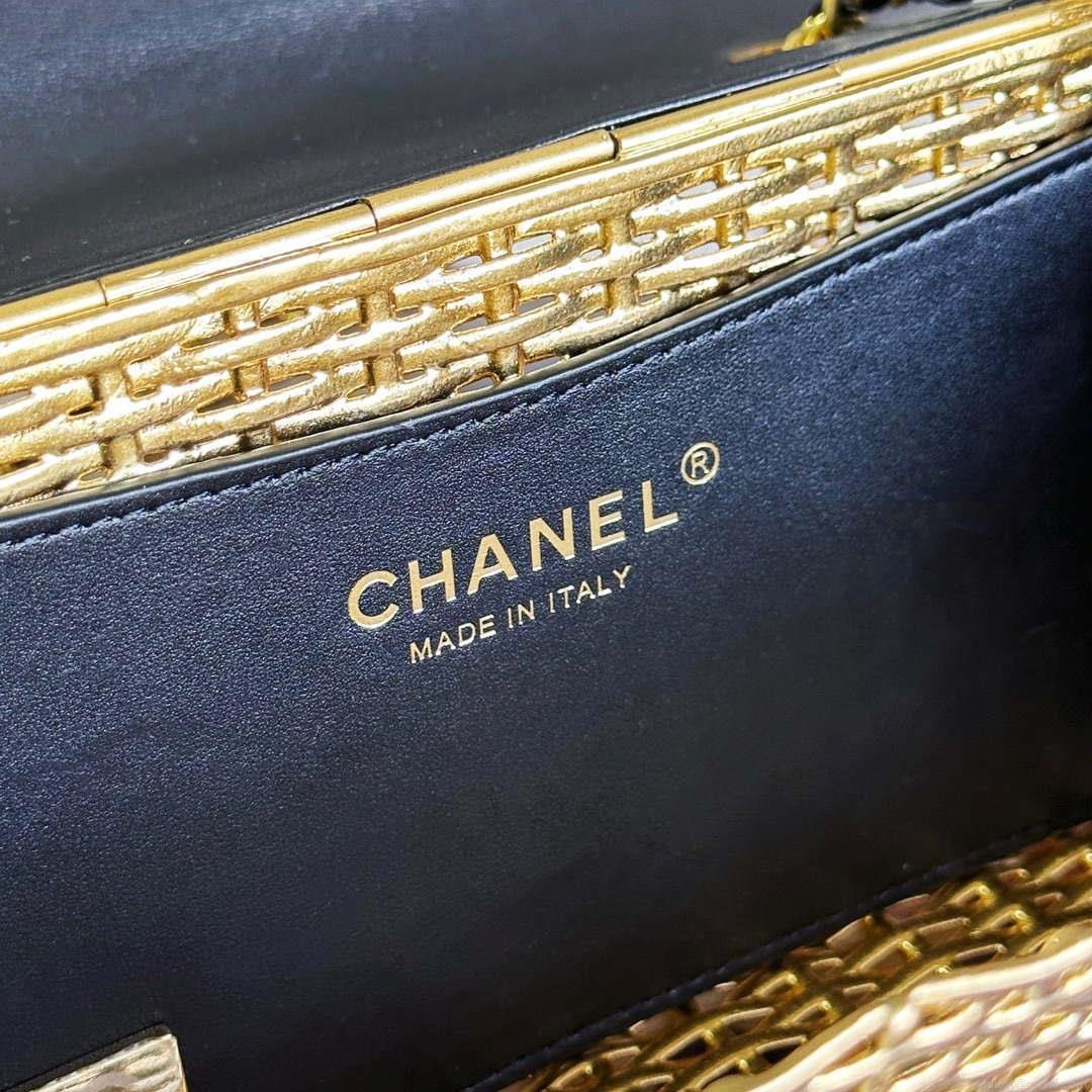 Chanel AS3712 Large EVENING BAG Lambskin & Gold Metal Black & Gold