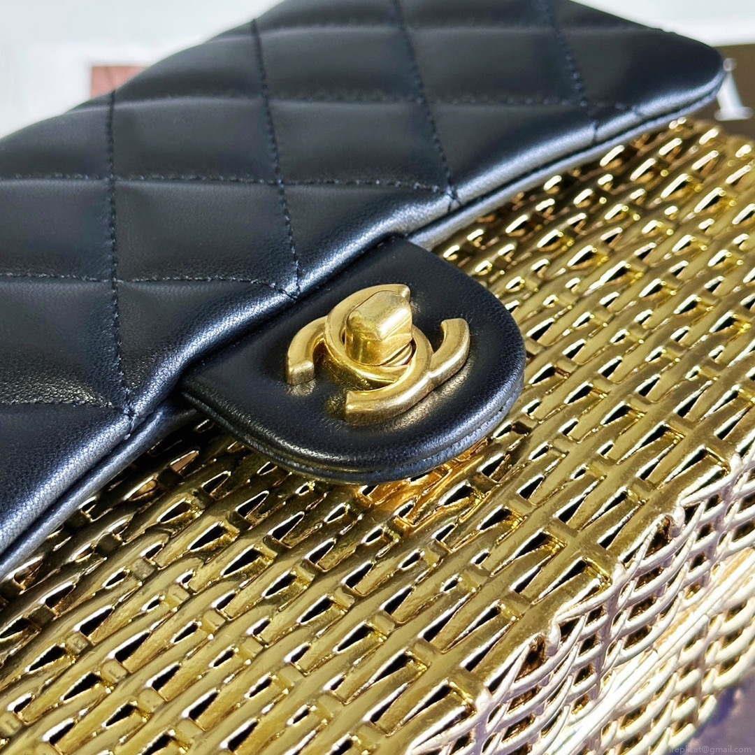 Chanel AS3712 Large EVENING BAG Lambskin & Gold Metal Black & Gold
