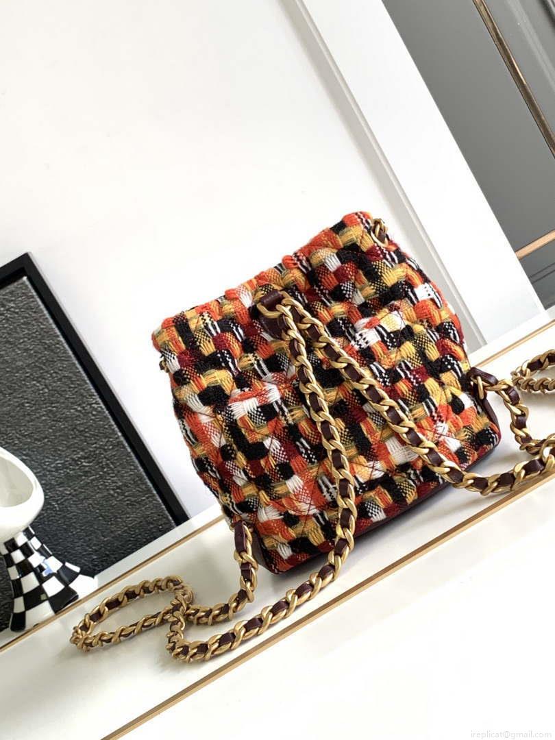 Chanel AS3947 Small Backpack Wool Tweed, Lambski & Gold-Tone Metal Orange