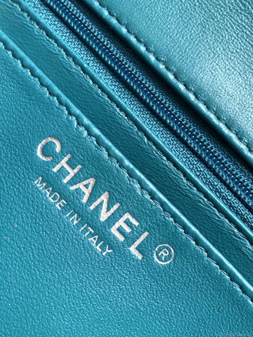 Chanel A1116 Mini Flap Classic Handbag Tweed & Silver-Tone Metal Green