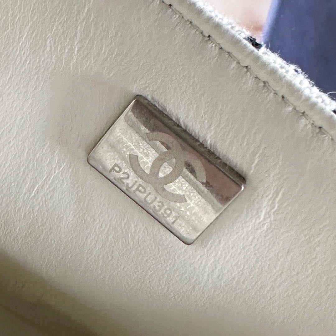 Chanel A1116 Mini Flap Classic Handbag Tweed & Silver-Tone Metal White