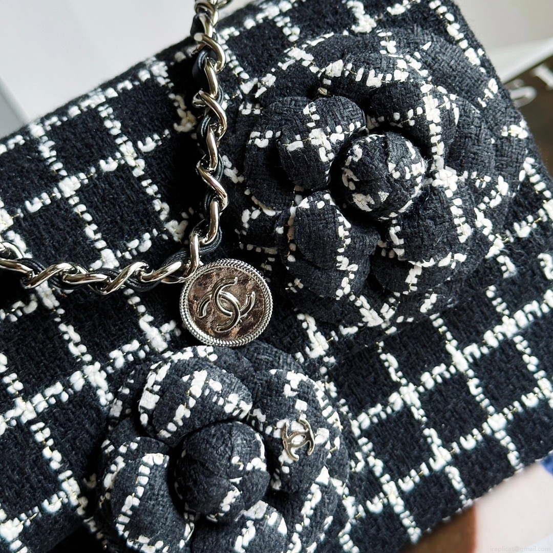 Chanel A1116 Mini Flap Classic Handbag Tweed & Silver-Tone Metal Black
