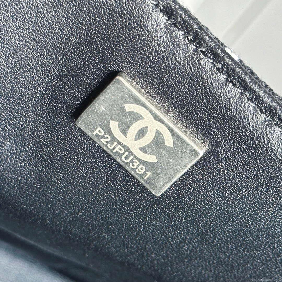 Chanel A1116 Mini Flap Classic Handbag Tweed & Silver-Tone Metal Black