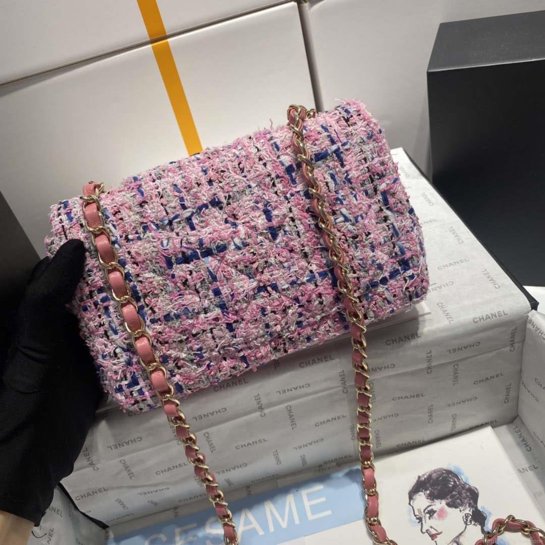 Chanel A1116 Mini Flap Classic Handbag Tweed & Gold-Tone Metal Pink
