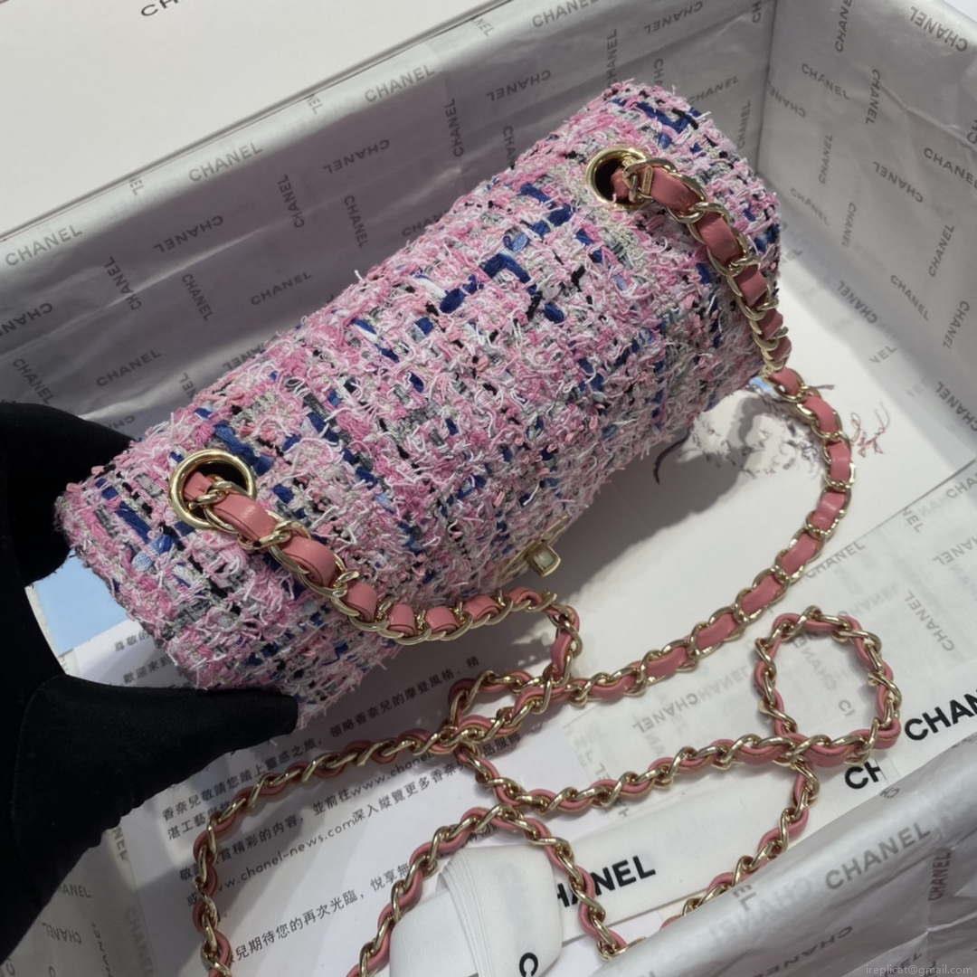 Chanel A1116 Mini Flap Classic Handbag Tweed & Gold-Tone Metal Pink