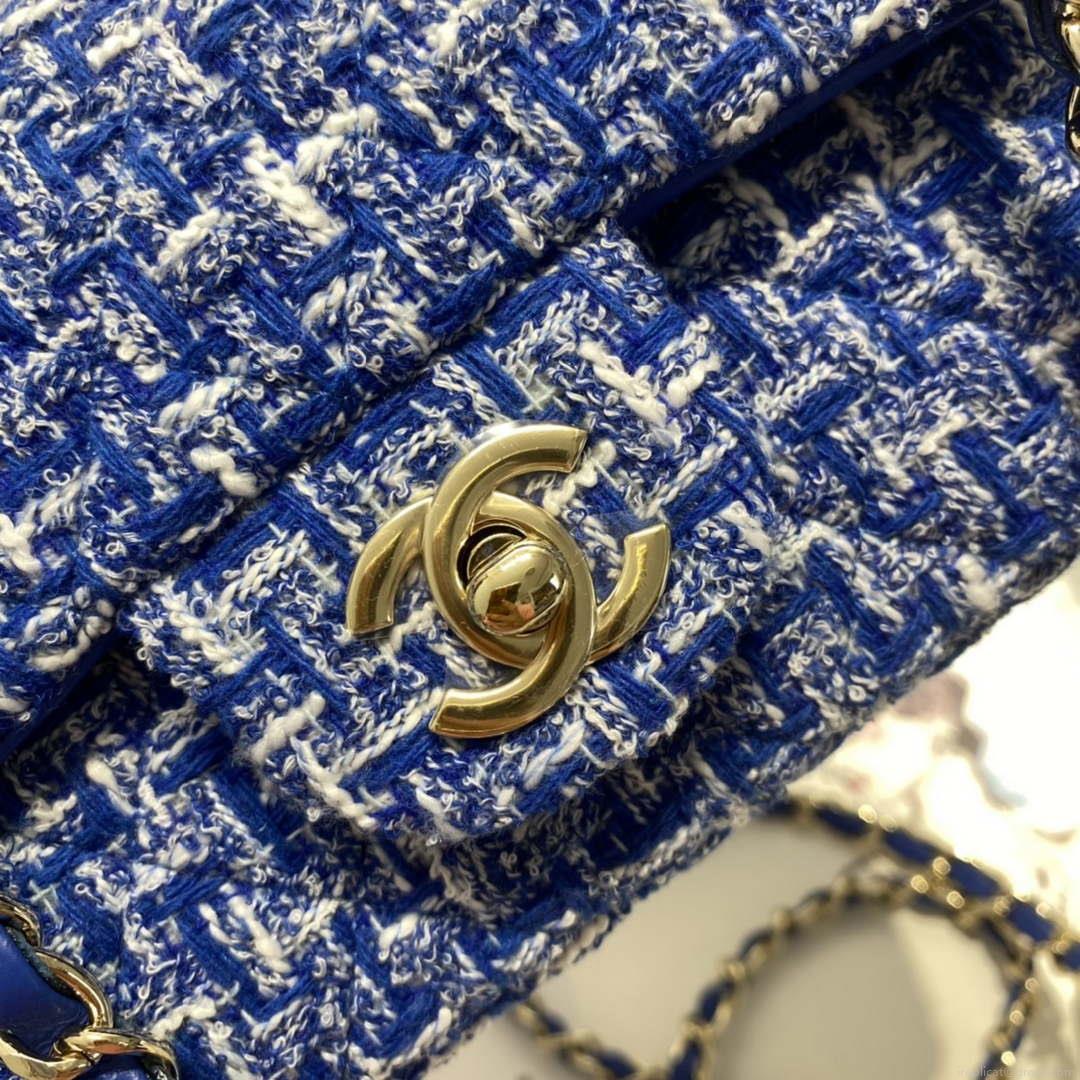 Chanel A1116 Mini Flap Classic Handbag Tweed & Gold-Tone Metal Blue