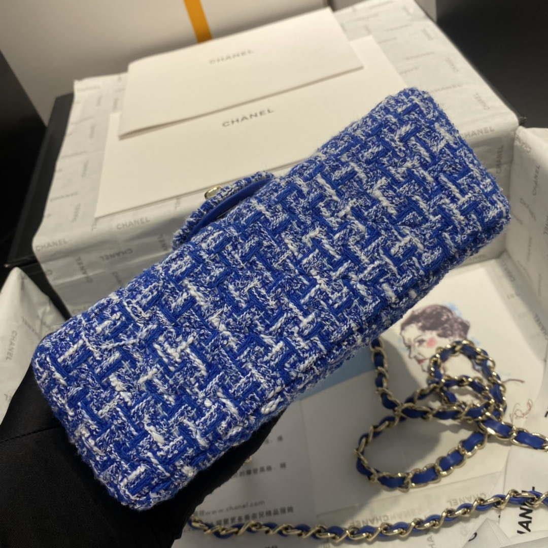 Chanel A1116 Mini Flap Classic Handbag Tweed & Gold-Tone Metal Blue
