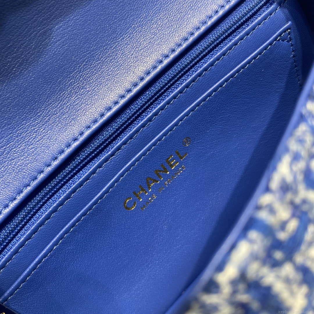 Chanel A1116 Mini Flap Classic Handbag Tweed & Gold-Tone Metal Blue