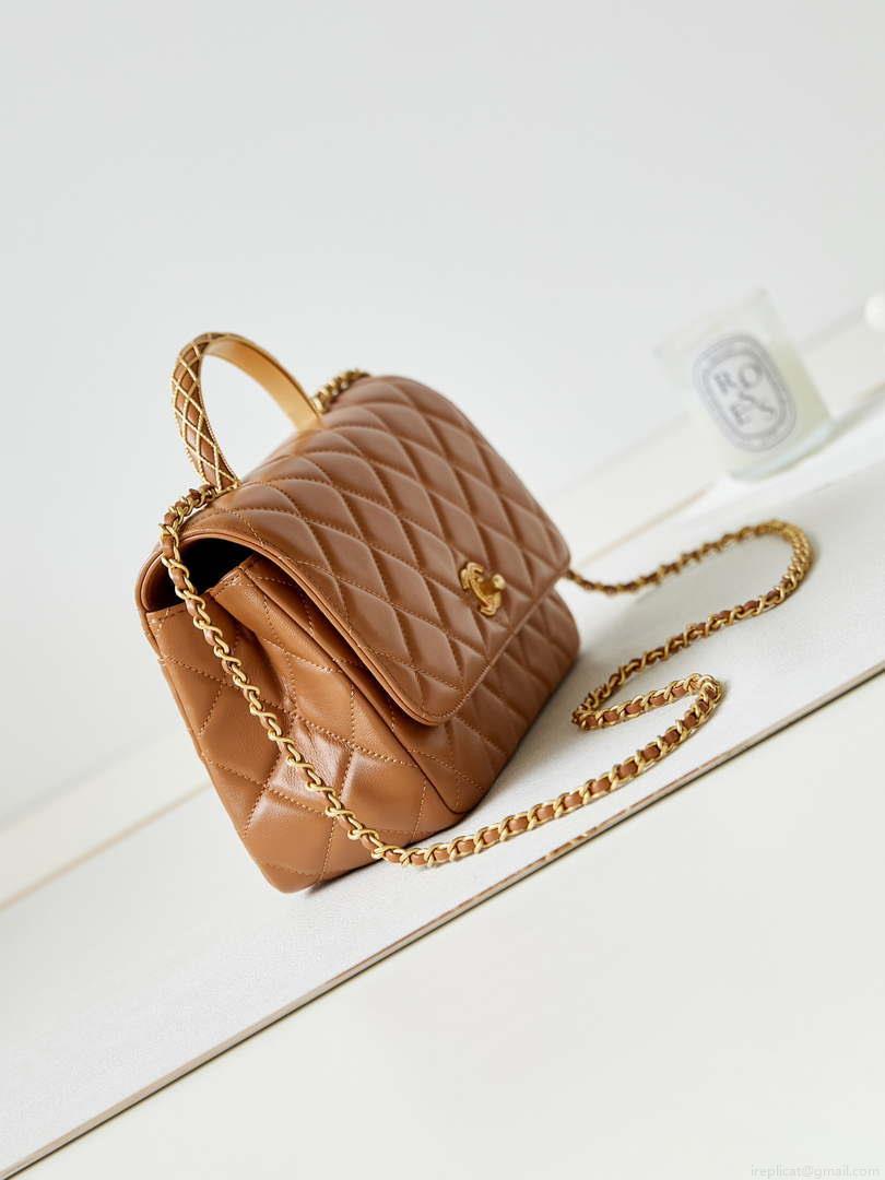 Chanel AS4232 Small Flap Bag With Top Handle Lambskin Brown