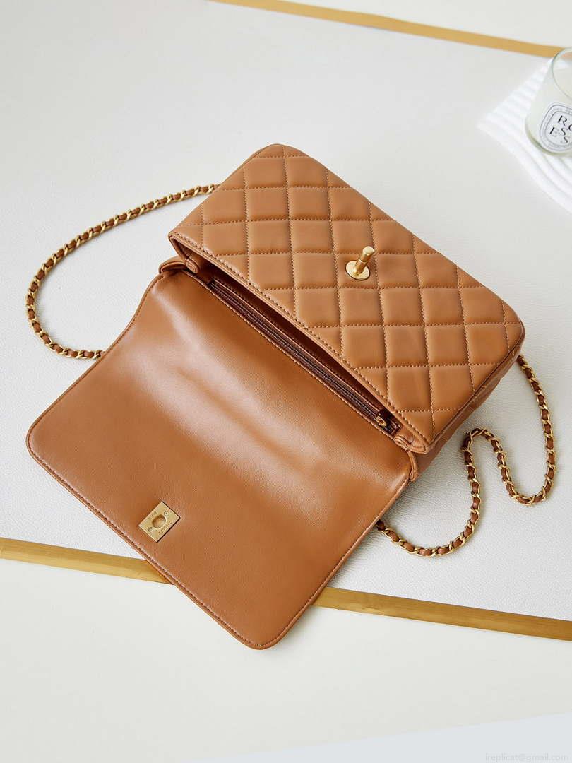 Chanel AS4232 Small Flap Bag With Top Handle Lambskin Brown
