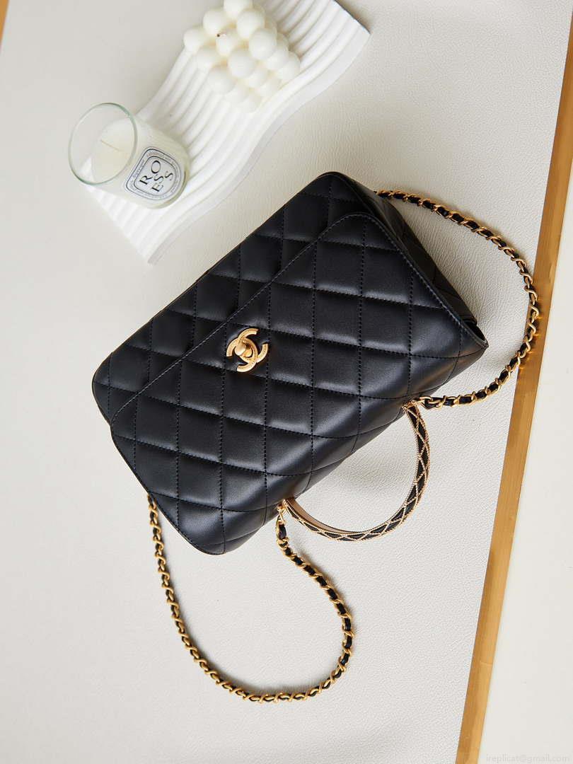 Chanel AS4232 Small Flap Bag With Top Handle Lambskin Black