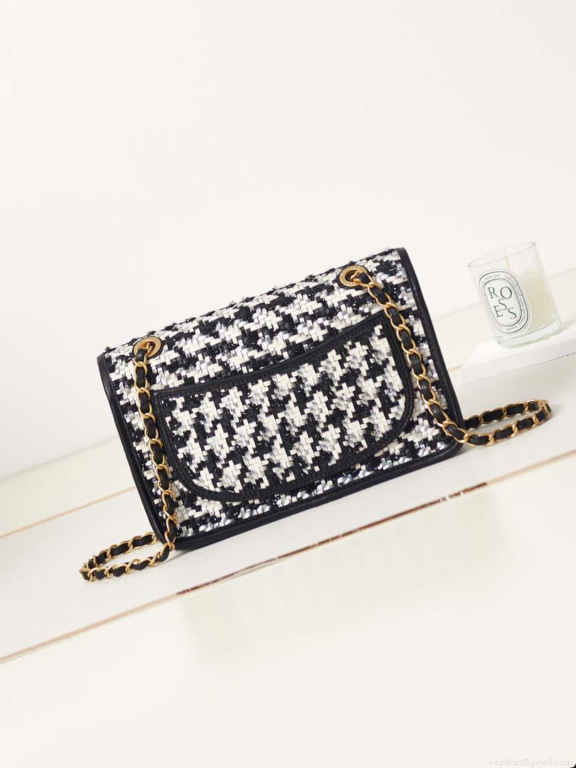 Chanel AS3767 Flap Bag Woven Lambskin Black