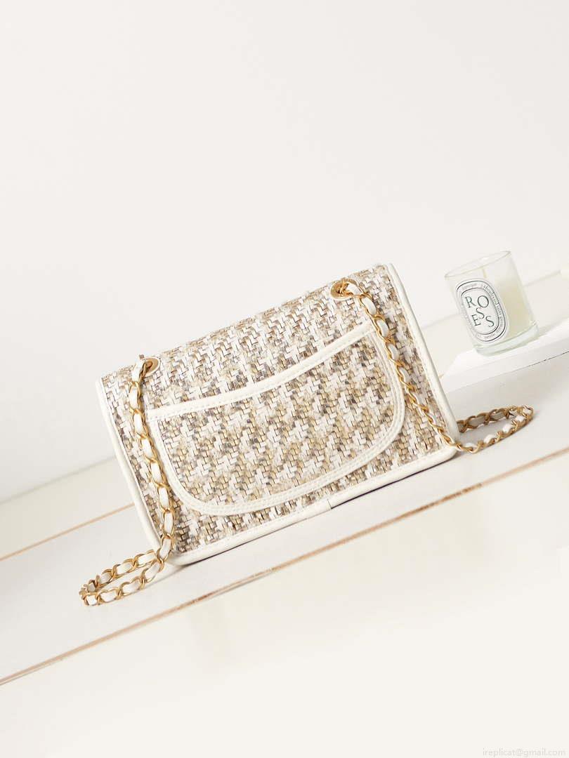 Chanel AS3767 Flap Bag Woven Lambskin White